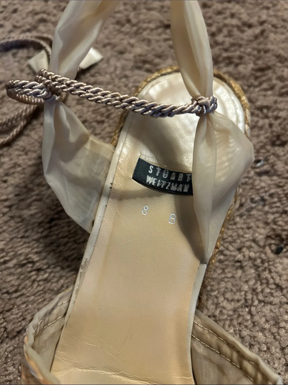 Stuart Weitzman Cream Embroidered Lace-Up Espadrilles